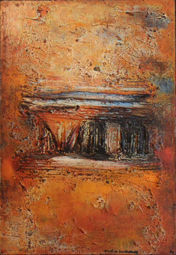 1958 Temple, technique mixte sur toile, 25M, 81 x 54 cm, (no 4758)