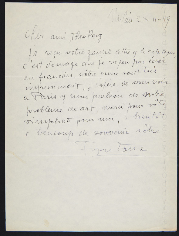 1959 Lettre de Lucio Fontana à Théo Kerg