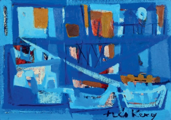 1952, Théo Kerg,  L’embarcadrère, huile sur carton, 8452, 25×35,5 cm