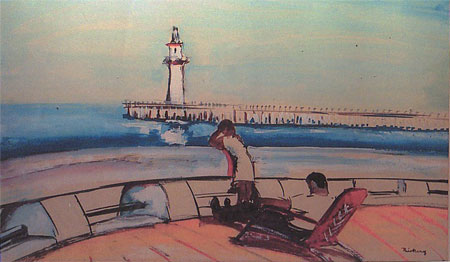 1935 A la mer, aquarelle