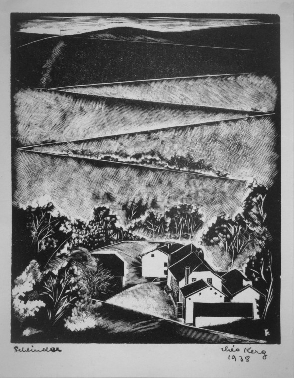 1938 Vue sur Schindler, gravure sur bois