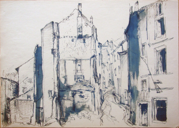 1943 Sierck-les- Bains, rue St Georges -Les-Baillargeaux, dessin a l’encre, 24.8.1943