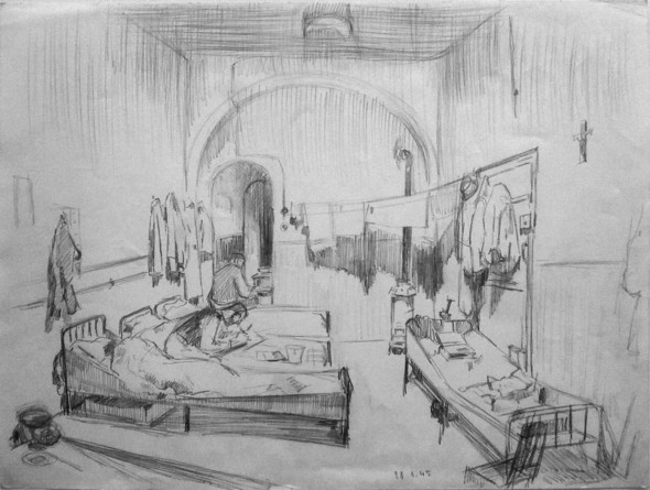 1945 A la prison du Grund, dessin au crayon du 28.1.1945