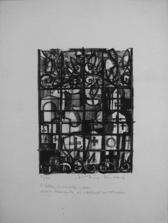 1948 Lithographie pour, Le cimetière marin, de Paul Valéry, ce toit tranquille, où marchent les colombes
