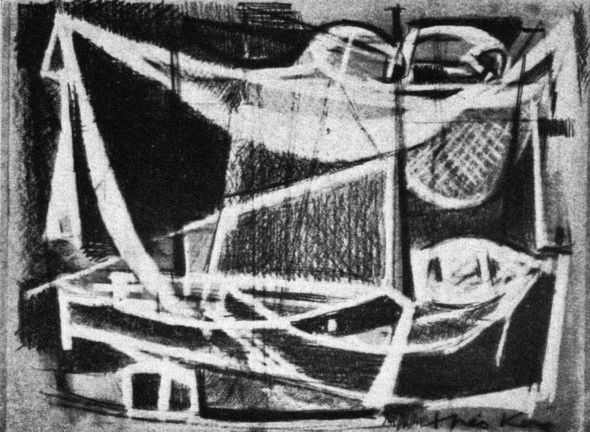 1951 Dopo la pesca, dessin, Premier Prix, section bianco e nero. Biennale internationale d’Arte Marinara, Genova