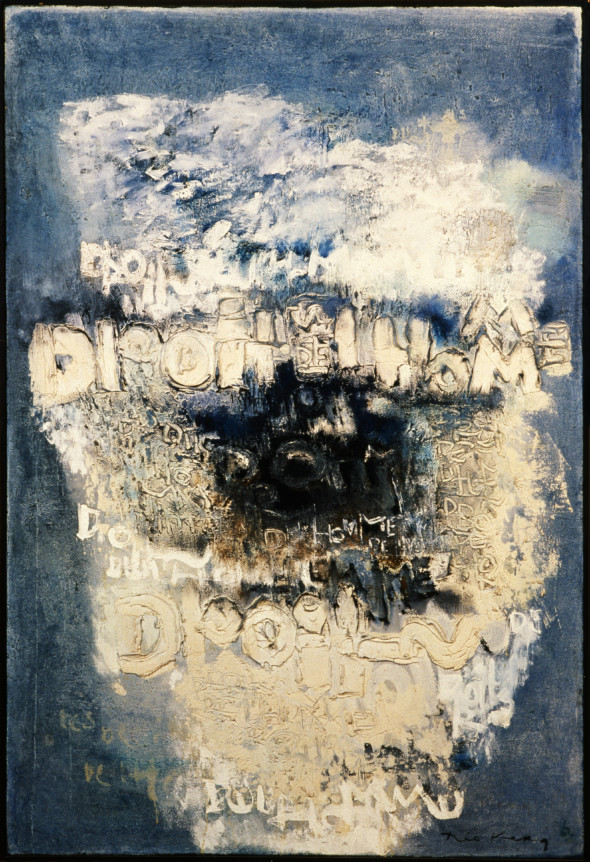 1963 Printemps à Hiroshima, œuvre tactiliste, 1956-1963, (195 x 130 cm) exposée au Cercle-Cité en 2013-2014