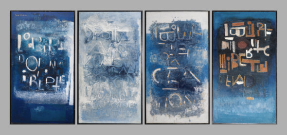 1965 Chant de la liberté (1-4), œuvre tactiliste sur 4 panneaux, 1964-1965, 4 x 90 x 160 cm, exposées au Cercle-Cité en 2013-2014
