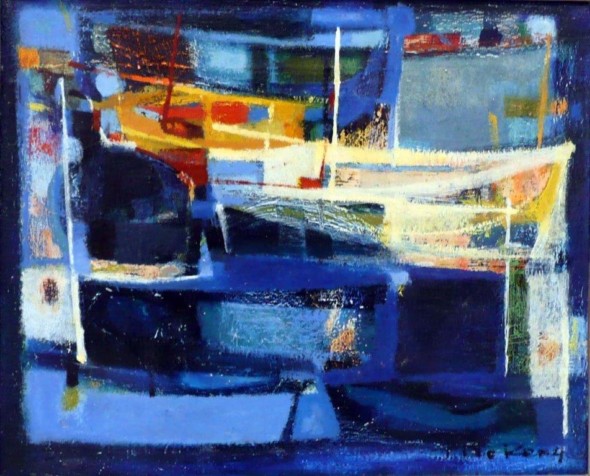 1952 Filets et barques, huile sur toile, 38×46 cm, F8