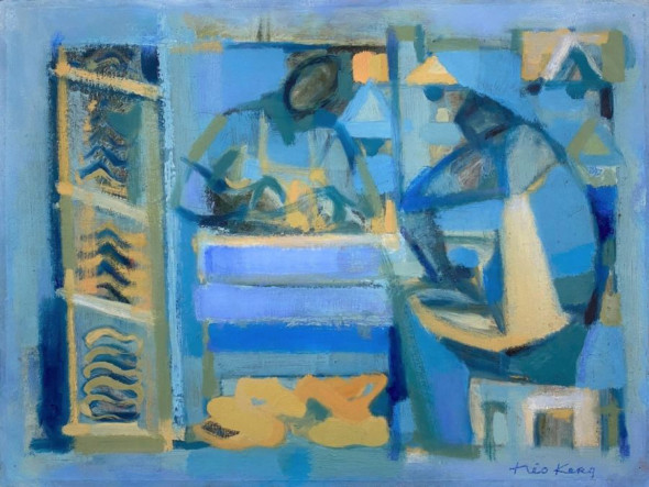 1949 Avant la pêche – 61×46 cm –  Theo Kerg – huile sur toile – 1949