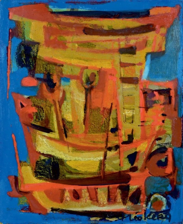 1953, Théo Kerg, Dans un port catalan, huile sur papier, 2753, 34,5×29 cm